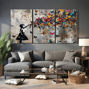 Banksy Butterfly Girl Wall Art – Modern Graffiti Canvas