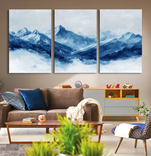 Blue Mountains Wall Art – Framed Snowy Range Canvas Artwork,