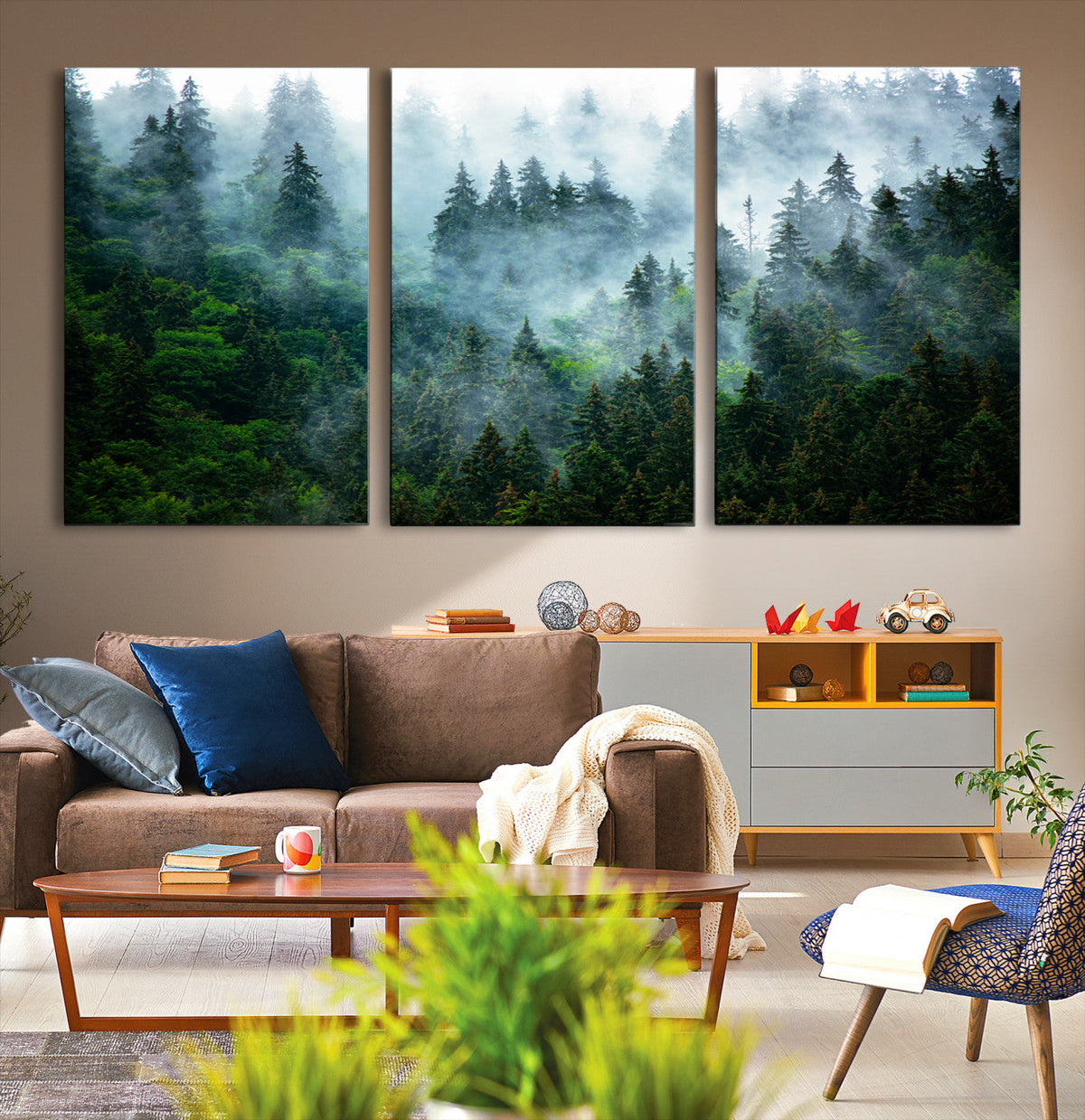 Misty Forest Wall Art Canvas Print – Framed Foggy Mountain