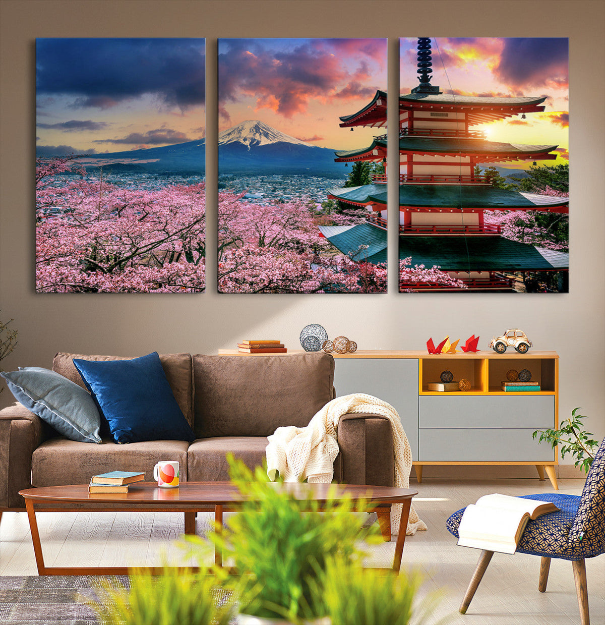 Mount Fuji Cherry Blossom Wall Art Canvas Print – Framed