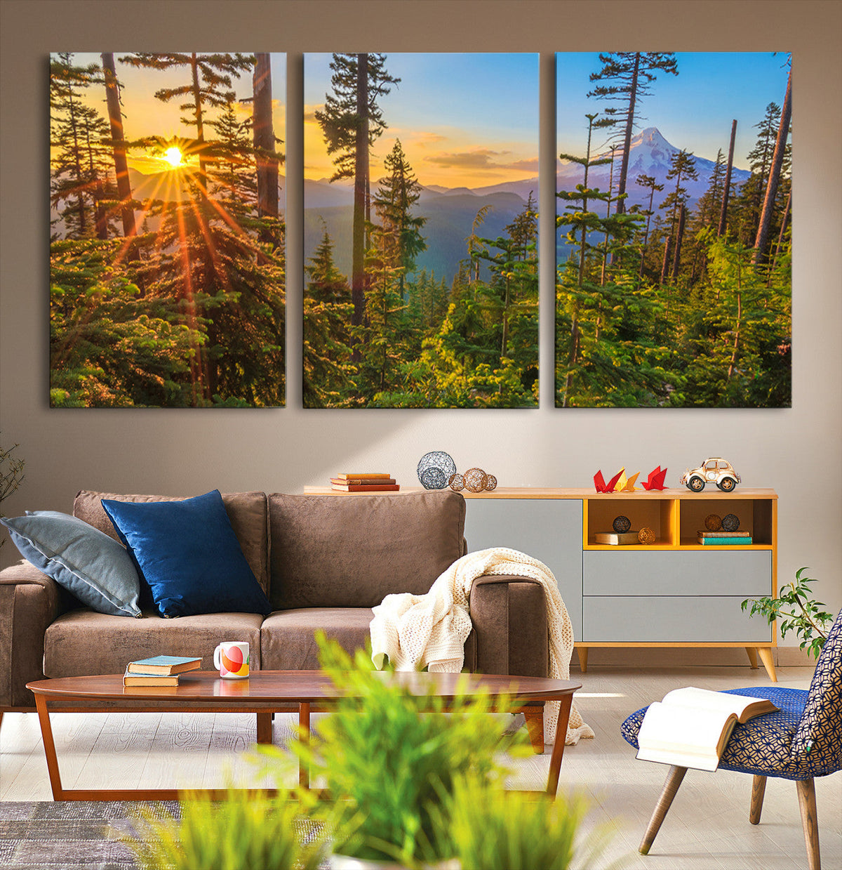 Forest Sunset Wall Art Canvas Print, Glowing Evening Light