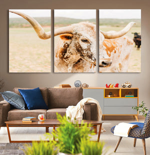 Texas Longhorn Wall Art Canvas Print – Framed Spotted Cow