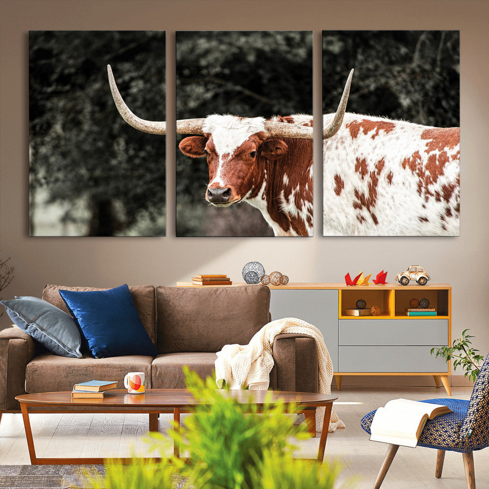 Texas Longhorn Wall Art Canvas Print – Framed Spotted Bull