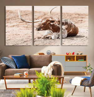 Texas Longhorn Wall Art – Framed Resting Bull Canvas