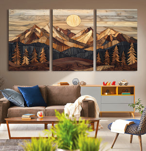 Wood Mountain Landscape Wall Art Canvas Print – Framed
