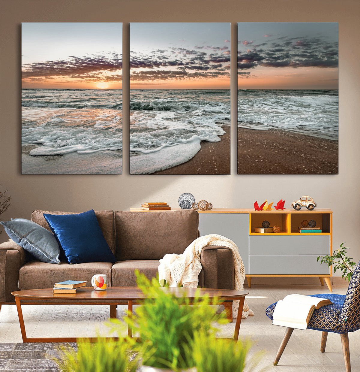 Ocean Sunset Wall Art Canvas Print – Framed Beach Waves