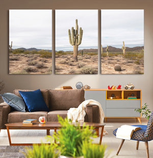 Saguaro Cactus Wall Art – Framed Desert Canvas Artwork,