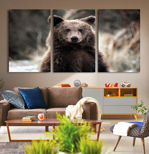 Brown Bear Wall Art Canvas Print – Framed Majestic Woodland
