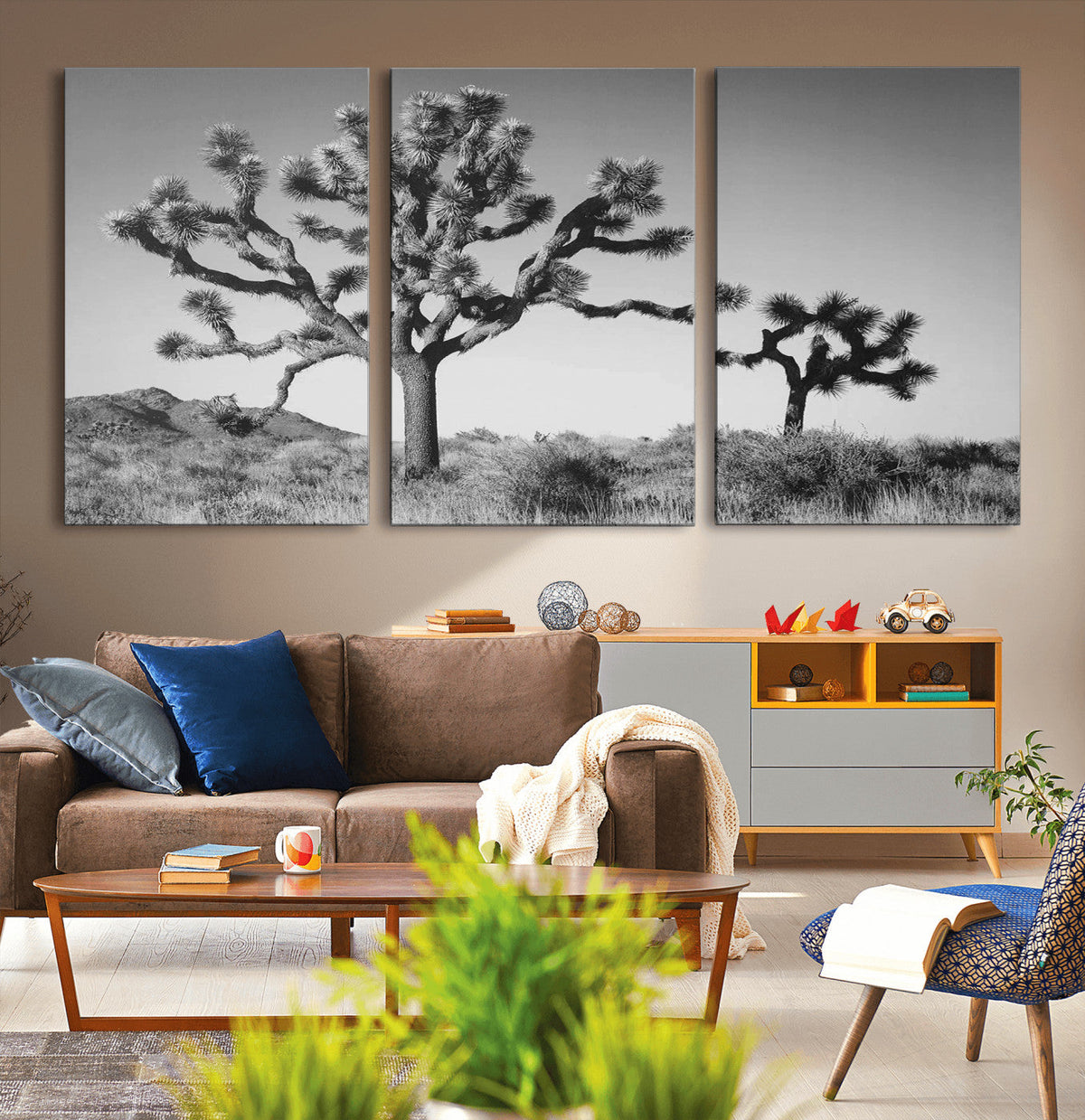 Joshua Tree Wall Art Canvas Print – Framed Monochrome Desert