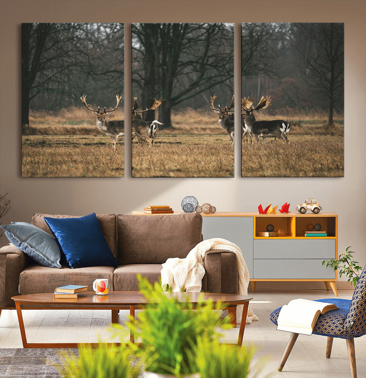 Deer Wall Art Canvas Print – Framed Rustic Wildlife Stags