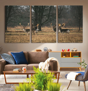 Deer Wall Art Canvas Print – Framed Rustic Wildlife Stags