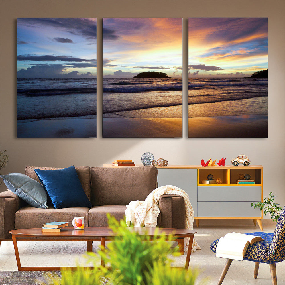 Beach Sunset Wall Art Canvas Print – Tropical Ocean Waves
