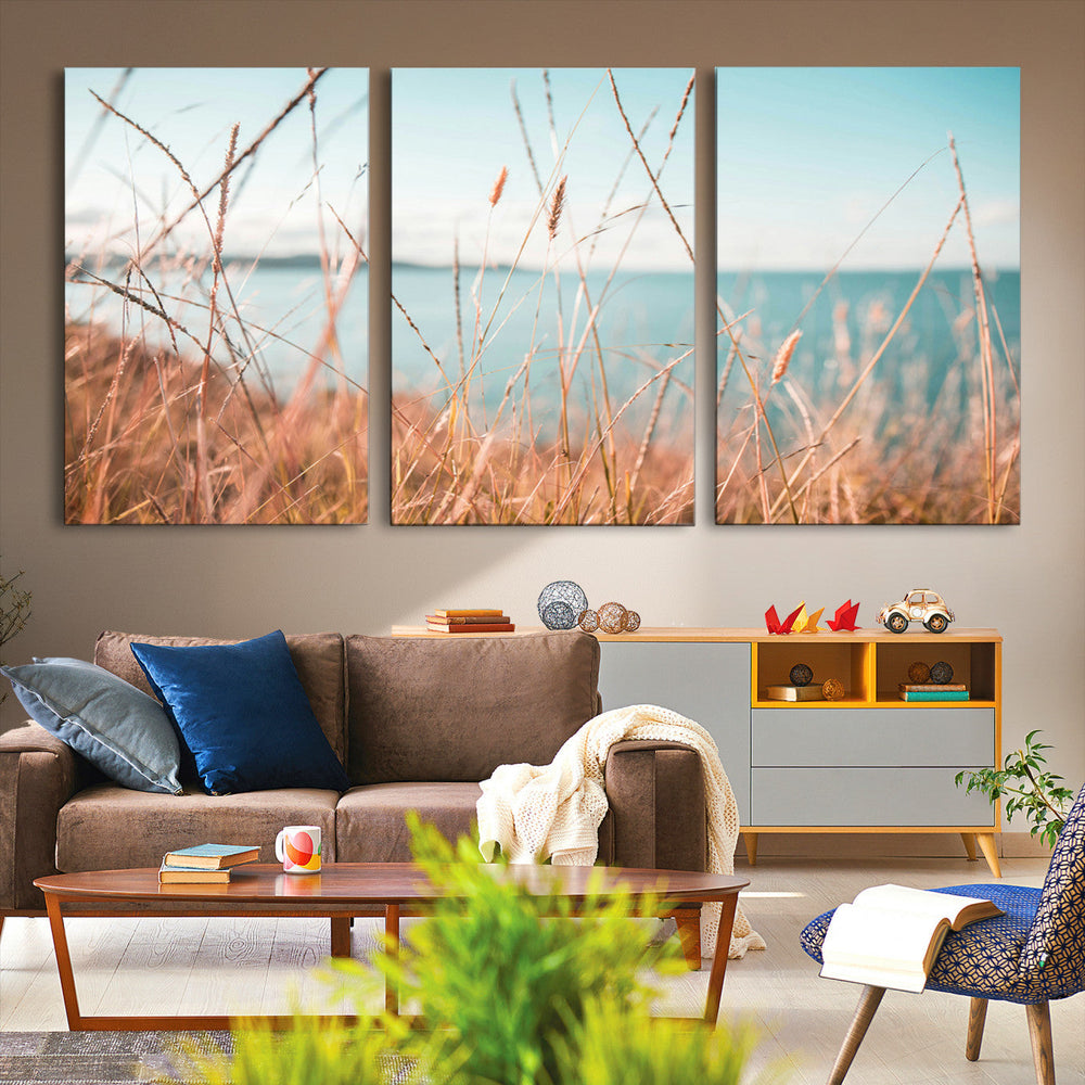 Coastal Grass Landscape Wall Art Canvas Print – Golden