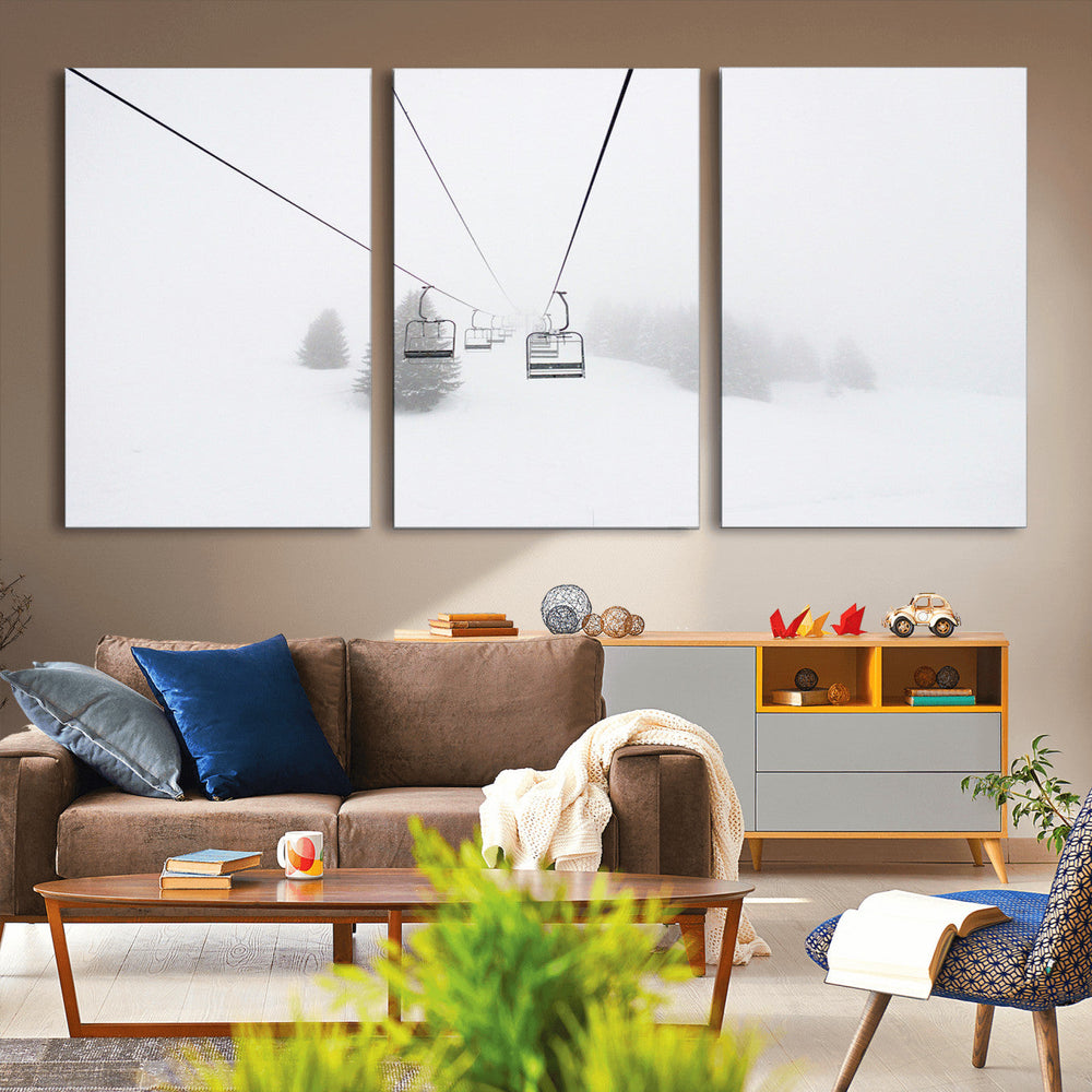 Ski Lift Wall Art Canvas Print – Snowy Alpine Landscape