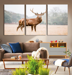 Vintage Wildlife Wall Art Canvas Print – Misty Landscape