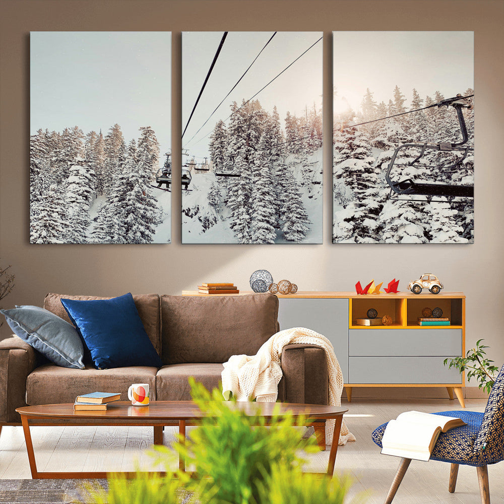 Frosty Pines Wall Art Canvas Print – Framed Cozy Cabin Ski