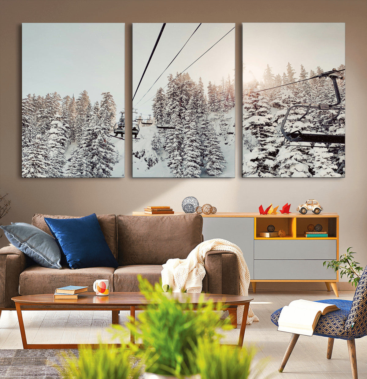 Frosty Pines Wall Art Canvas Print – Framed Cozy Cabin Ski
