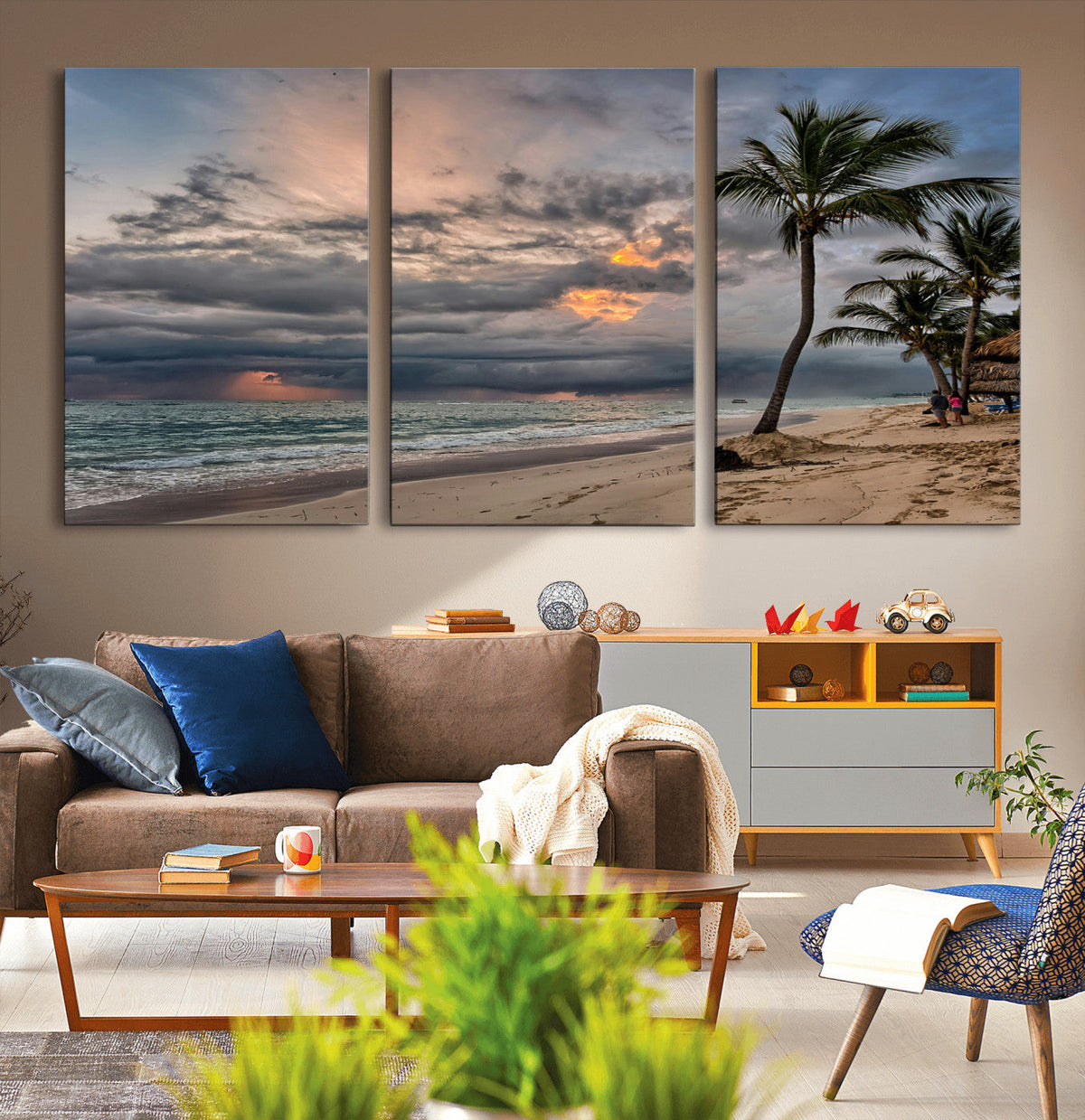 Tropical Storm Wall Art Canvas Print – Framed Moody Beach