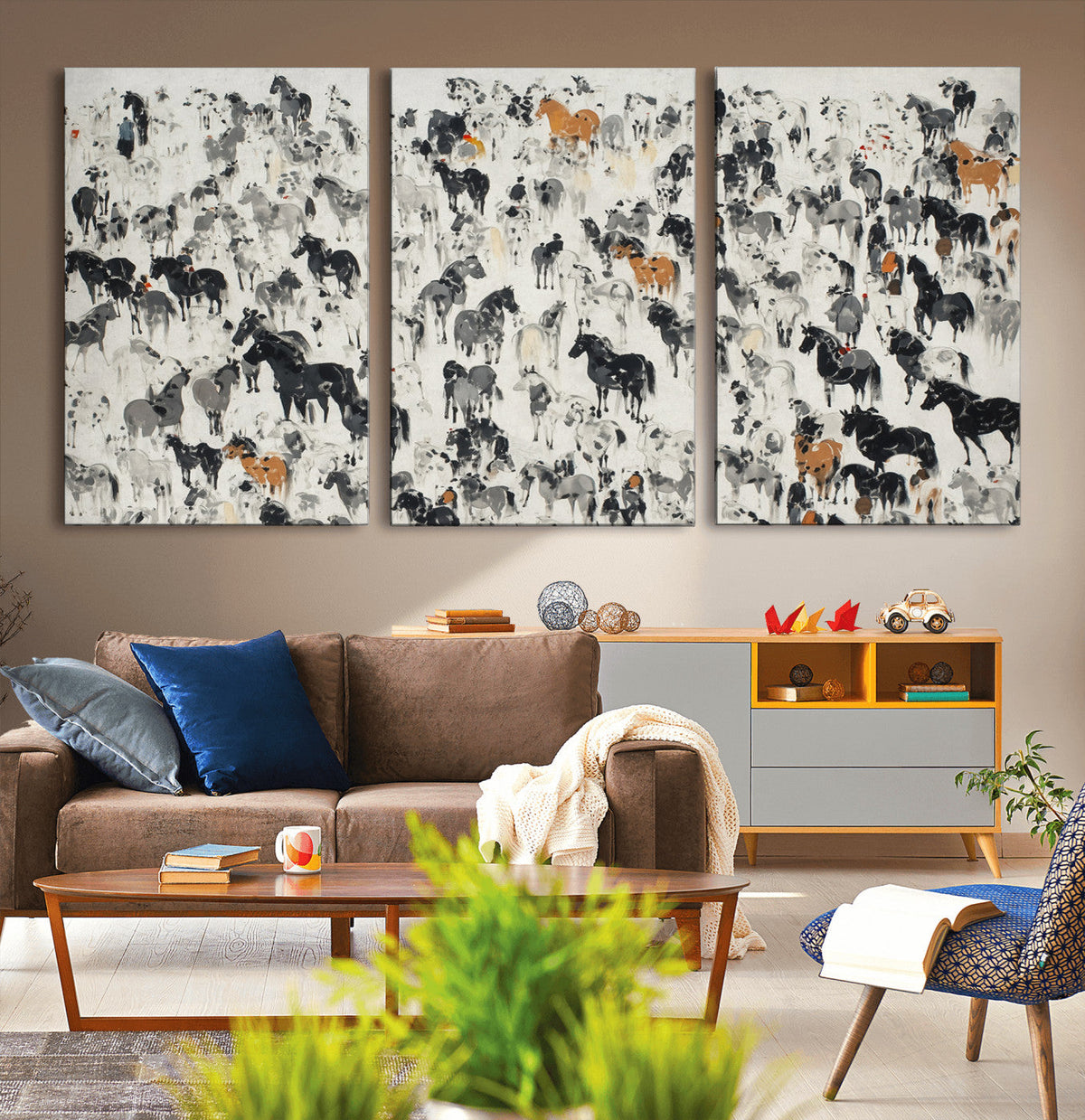 Wild Horse Stampede Wall Art Canvas Print – Monochrome