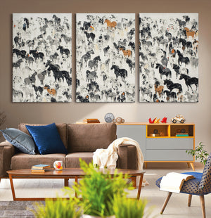 Wild Horse Stampede Wall Art Canvas Print – Monochrome