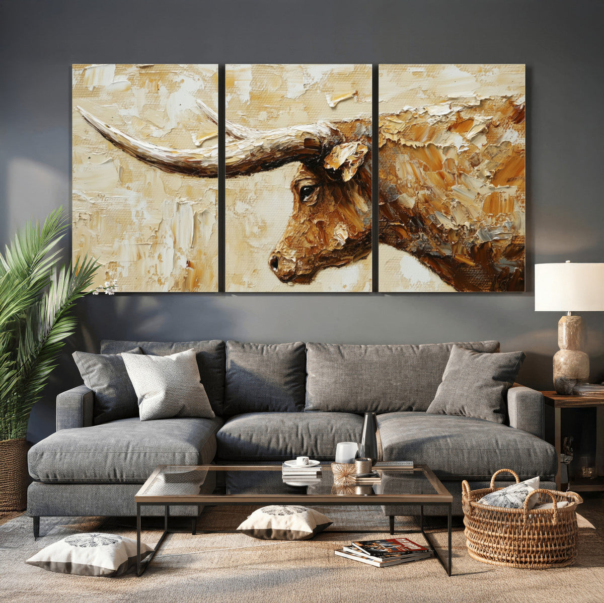 Rustic Longhorn Bull Wall Art Canvas Print – Vintage Western