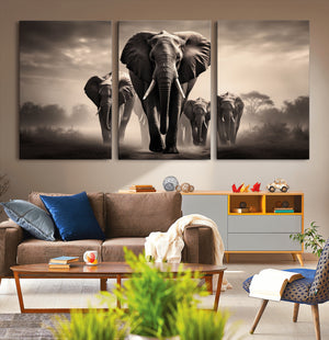 Elephant Family Wall Art Canvas Print, Framed Elephant Wall