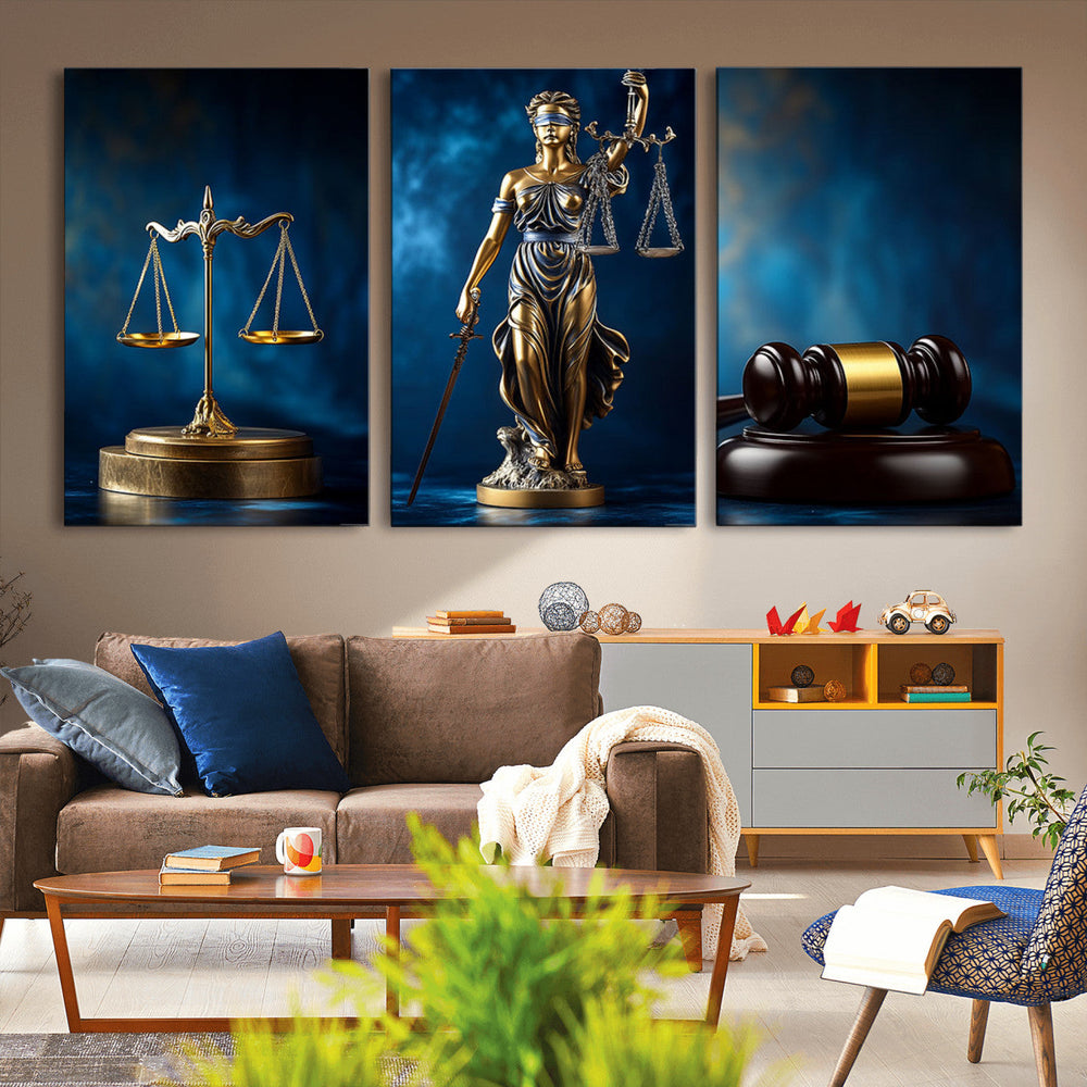 Justice Scales Statue Wall Art, Lady Justice Canvas Print,
