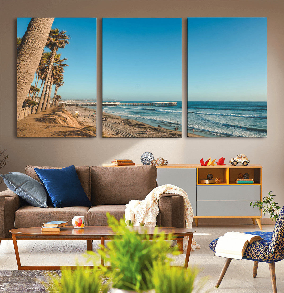 Scenic Beach Wall Art Canvas Print – Tall Palm Trees, Sandy