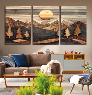Wood Mountain Wall Art Canvas Print – Layered Forest and