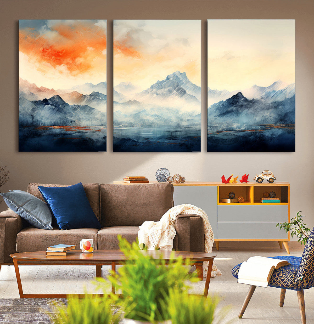 Warm Clouds Abstract Mountain Wall Art Canvas Print