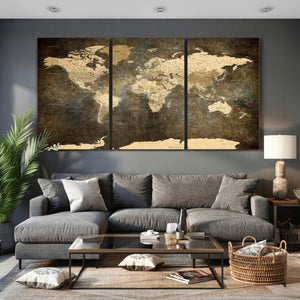 Large Framed Vintage World Map Wall Art Print for Home Wall
