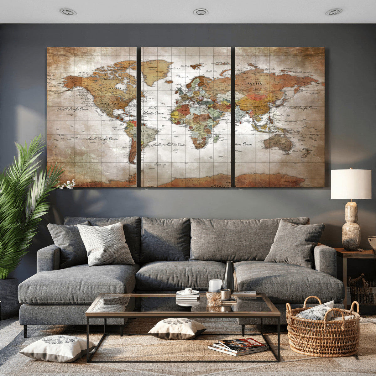 Vibrant Watercolor World Map Canvas Wall Art – Framed Travel