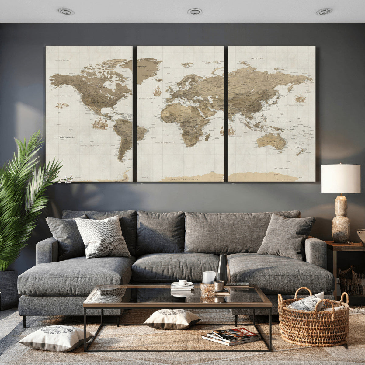 Detailed World Map Wall Art Canvas Print