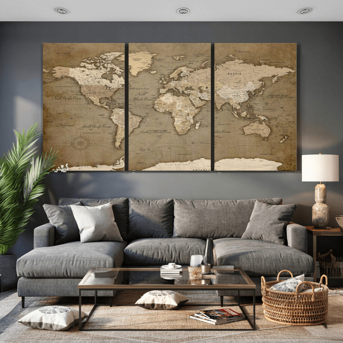 World Map Wall Art Canvas Print, Framed Map Art Picture