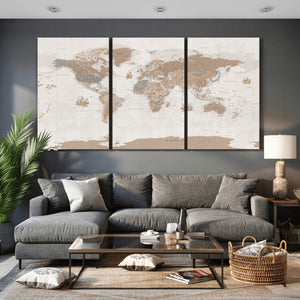 Framed Large World Map Canvas Print for Office Decor