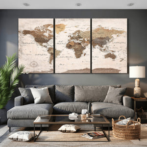 World Map Canvas Print – Framed Travel Map Wall Art for
