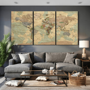 Vintage World Map Wall Art | Ready to Hang and Framed