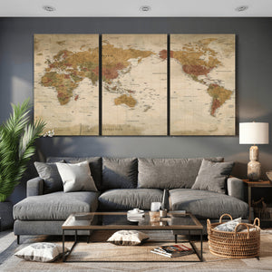 Vintage Detailed World Map Wall Art Canvas Print – Antique