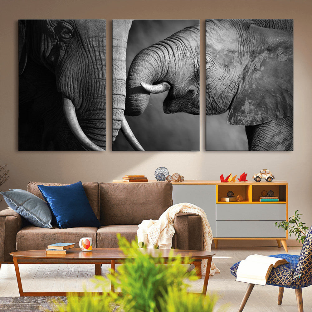 Elephant Family Wall Art Canvas, Framed Elephant Family