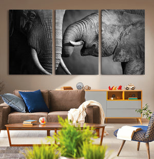 Elephant Family Wall Art Canvas, Framed Elephant Family