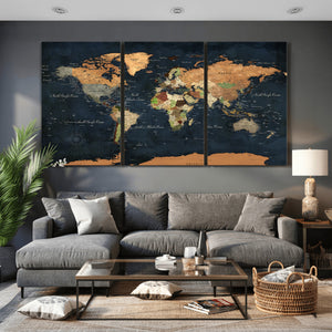 Vintage World Map Canvas Wall Art – Detailed Map with