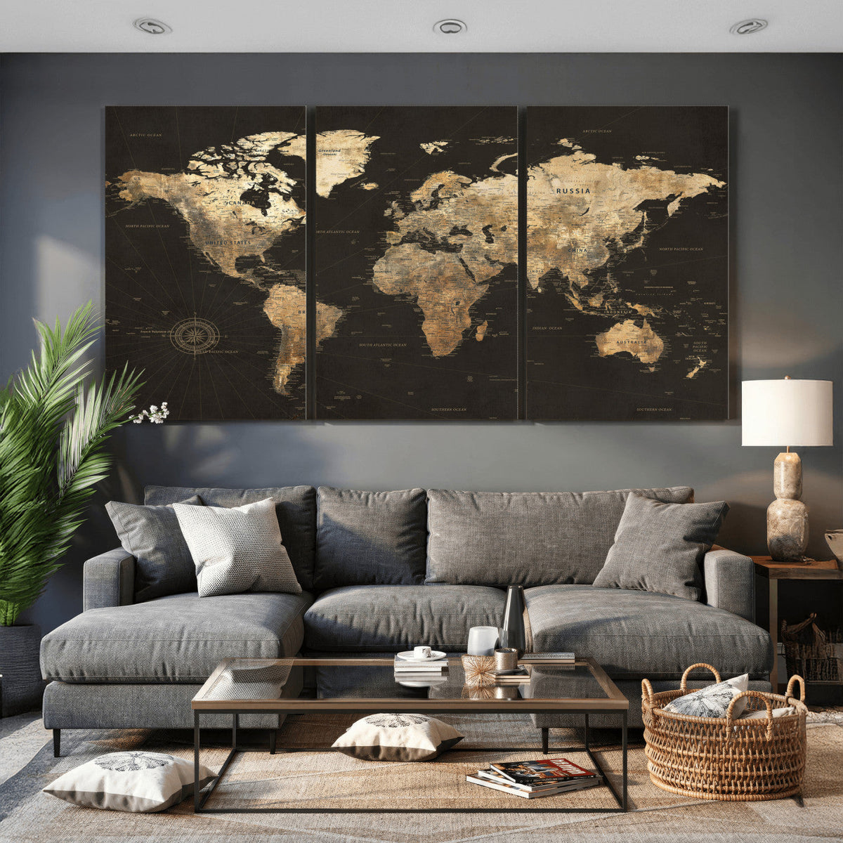 Framed World Map with Pin Canvas Print – Detailed World Map