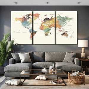 Framed World Map Wall Art Canvas Print for Living Room and