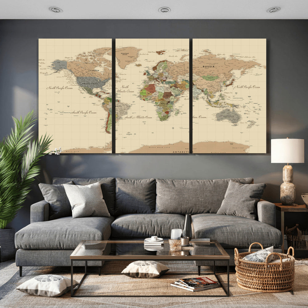Extra Large World Map Canvas Print – Detailed Map of the