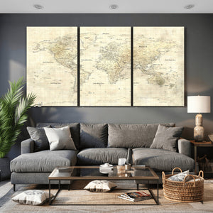 Colorful Watercolor World Map Canvas Wall Art – Framed