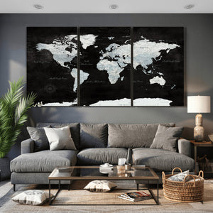 World Map Canvas Print – Framed Push Pin Wall Art, Color
