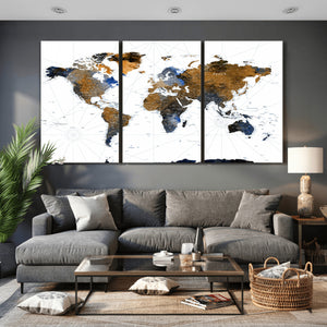 World Map Wall Art Canvas Print, Modern Decorative Framed