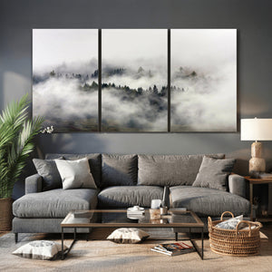 Foggy Forest Wall Art Canvas Print, Misty Pine Tree