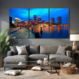 Boston Wall Art Canvas Print, Boston City Downtown Night