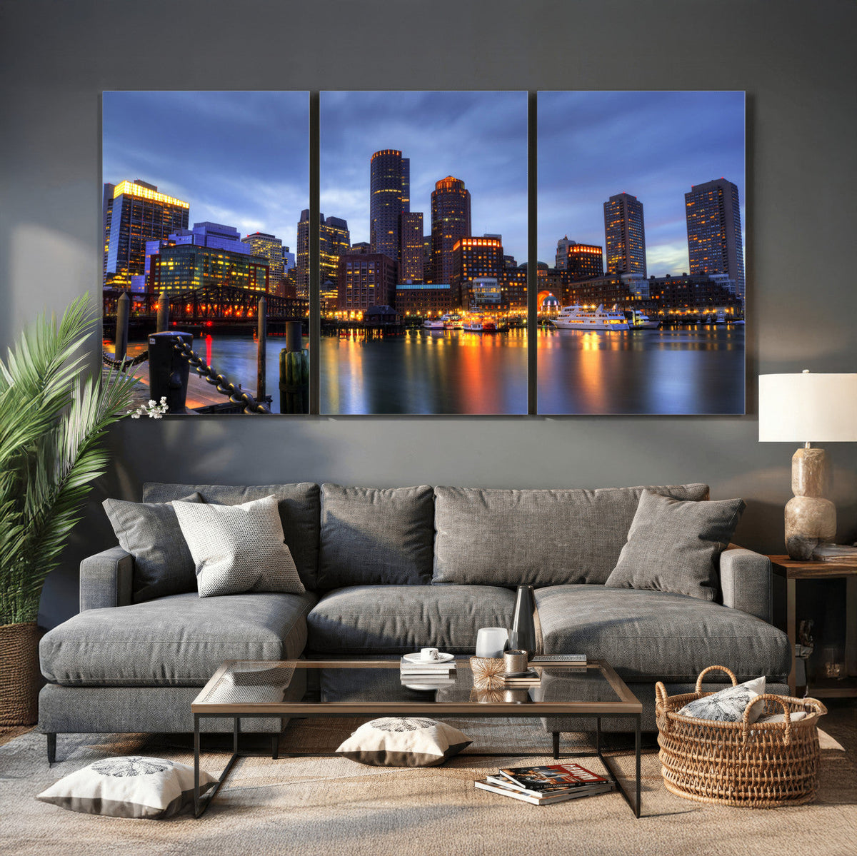 Boston Wall Art Canvas Print, Boston City Downtown Night